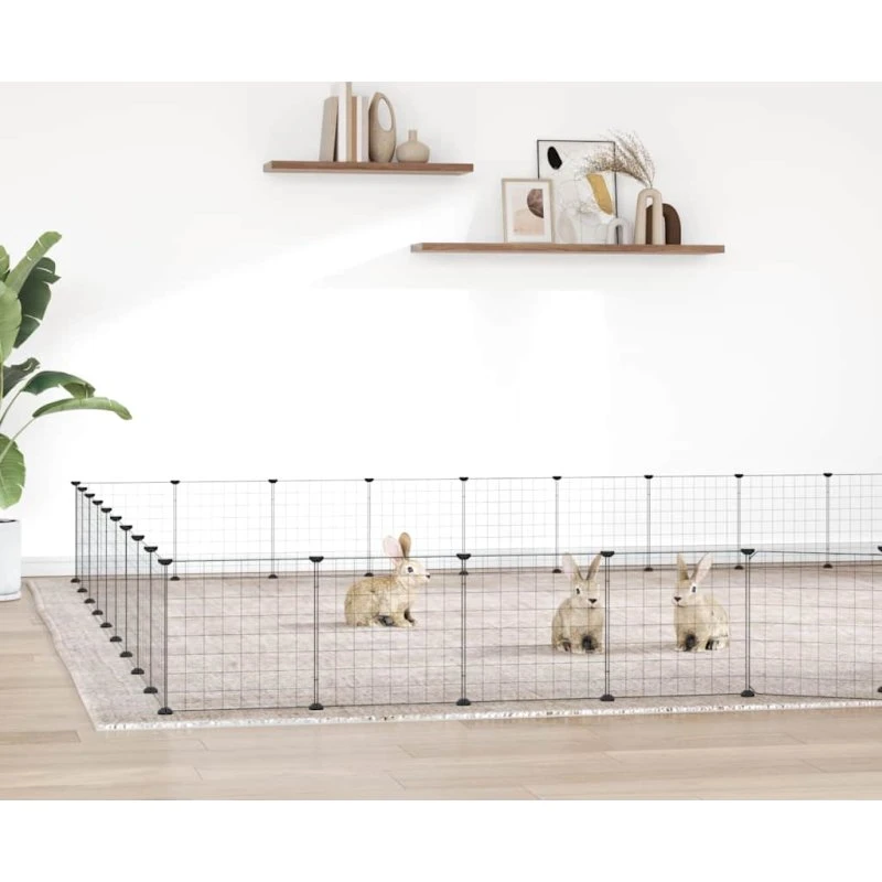 vidaXL kæledyrsindhegning 36 paneler m. låge 35x35 cm, sort stål