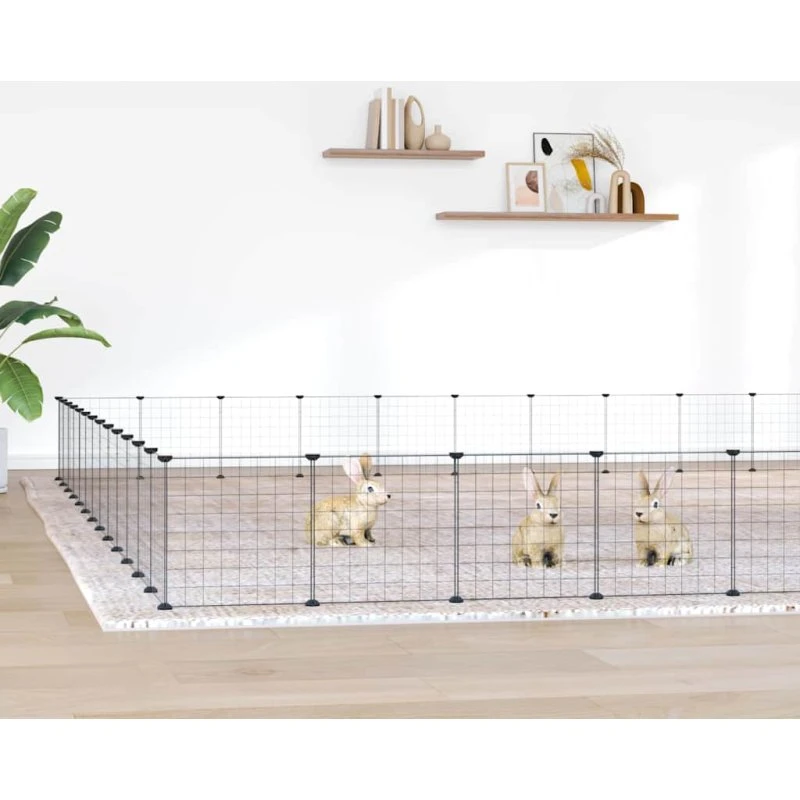 vidaXL 52-panel kæledyrsindhegning m. låge 35x35 cm stål sort