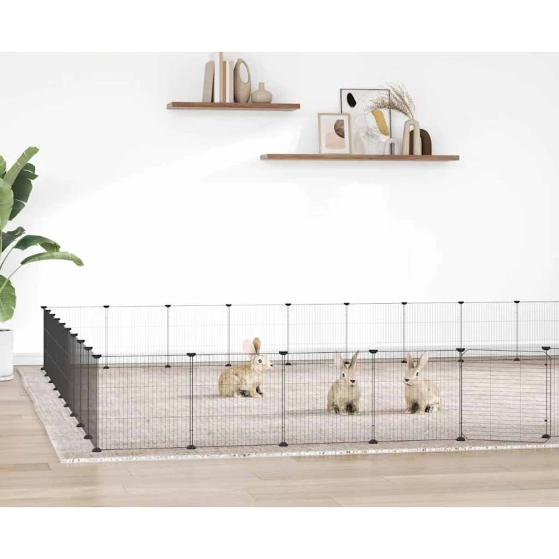 vidaXL 36-panel kæledyrsindhegning med låge 35x35 cm, sort stål