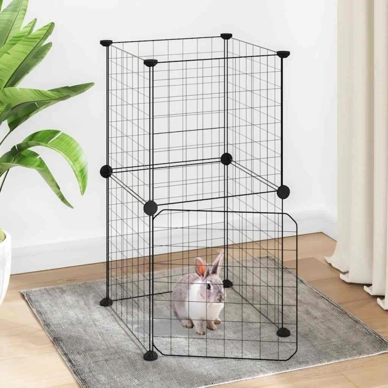 vidaXL 8-panel kæledyrsindhegning med låge 35x35 cm sort stål