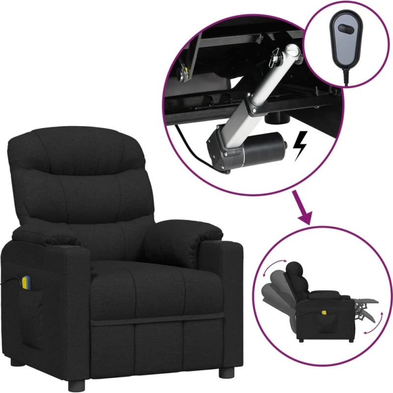 vidaXL eldrevet massagestol i stof, sort