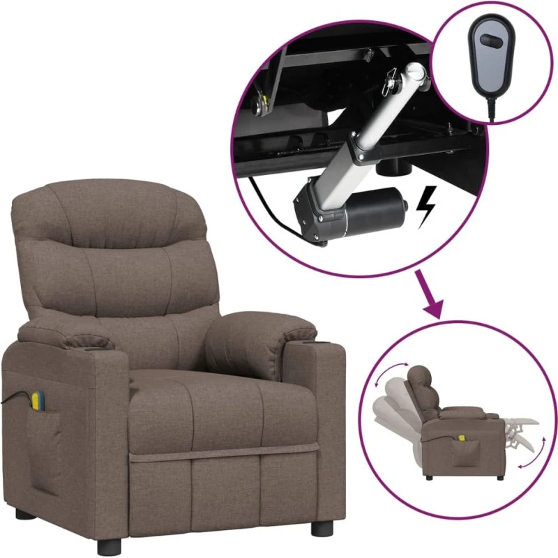 vidaXL eldrevet massagestol, stof gråbrun