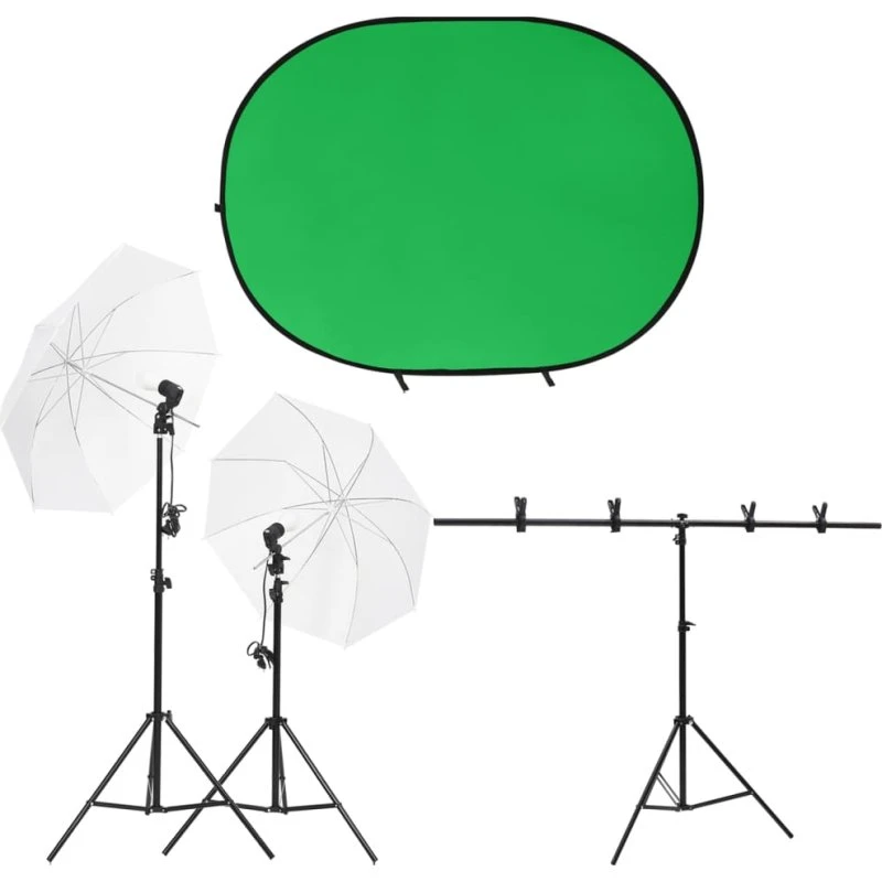 vidaXL fotostudiesæt med lampesæt og dobbeltsidet baggrund