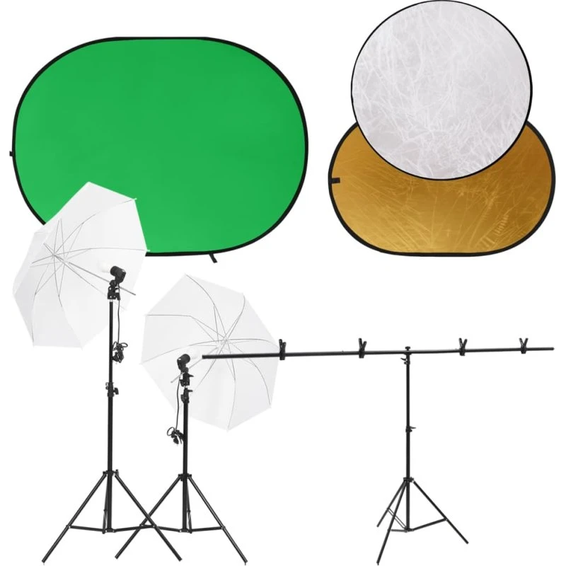 vidaXL fotostudiesæt med 5500K lamper, baggrund og reflektor