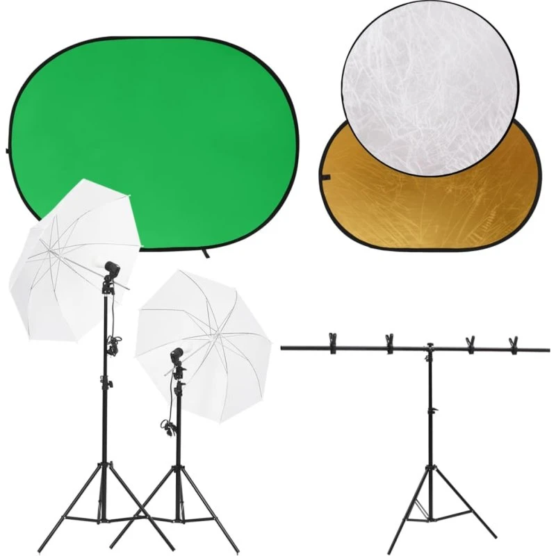 vidaXL fotostudiesæt med 5500K lampesæt, baggrund & reflektor