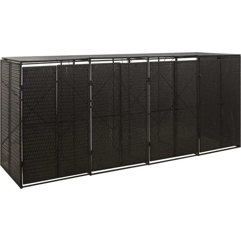 vidaXL Firdobbelt skraldespandsskjuler 274x80x117 cm, polyrattan sort