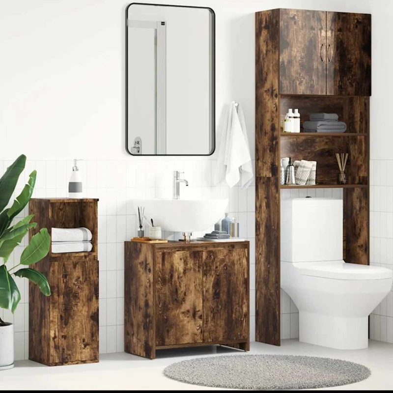 vidaXL badeværelsesskab 60x33x61 cm konstrueret træ, røget eg