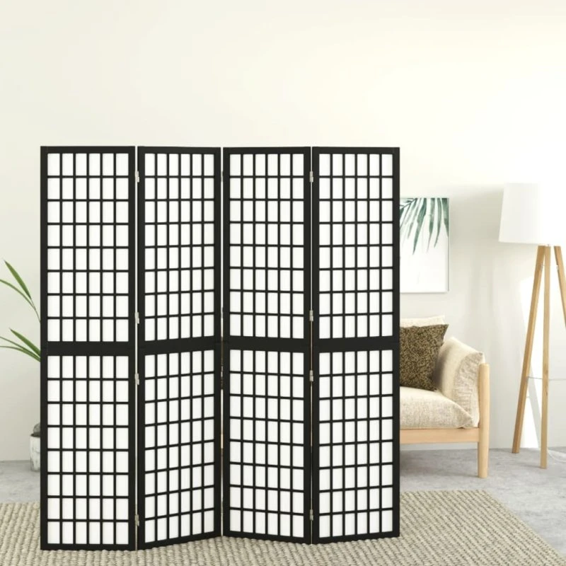 vidaXL 4-panel rumdeler 160x170 cm foldbar, japansk stil, sort