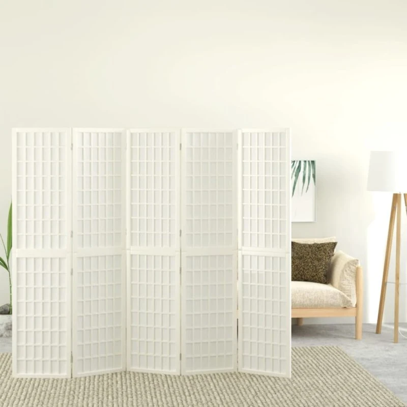 vidaXL 5-panel rumdeler 200x170 cm foldbar japansk stil hvid