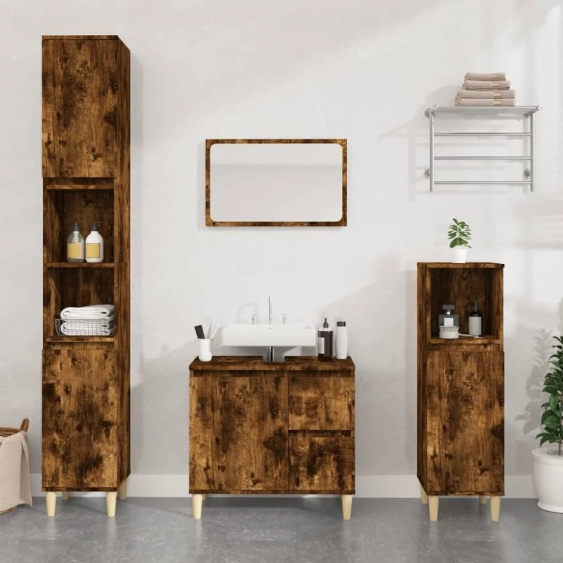 vidaXL badeværelsesskab 30x30x190 cm konstrueret træ - røget egetræ