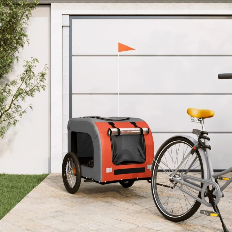 vidaXL cykeltrailer til kæledyr, oxfordstof/jern, orange/grå