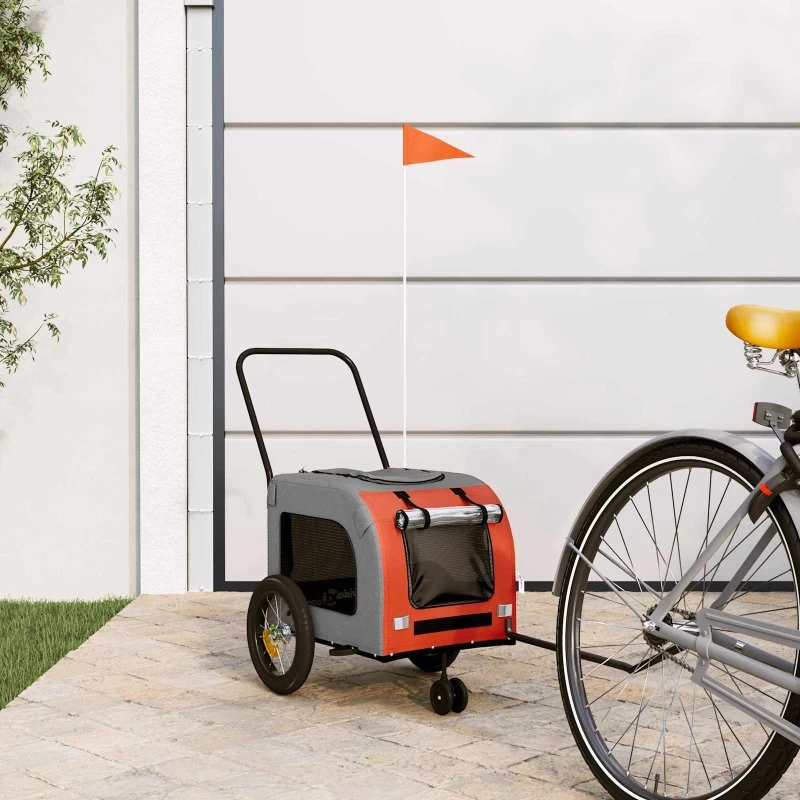 vidaXL Cykelanhænger til kæledyr Orange/Grå 125 x 53 x 54 cm