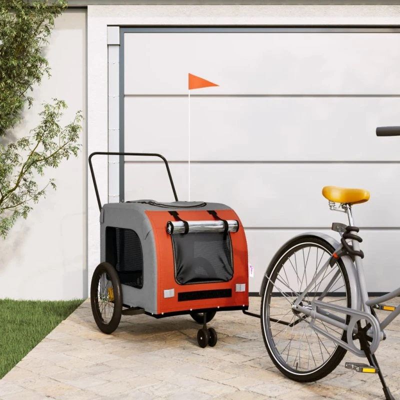 vidaXL cykeltrailer til kæledyr i oxfordstof og jern, orange/grå