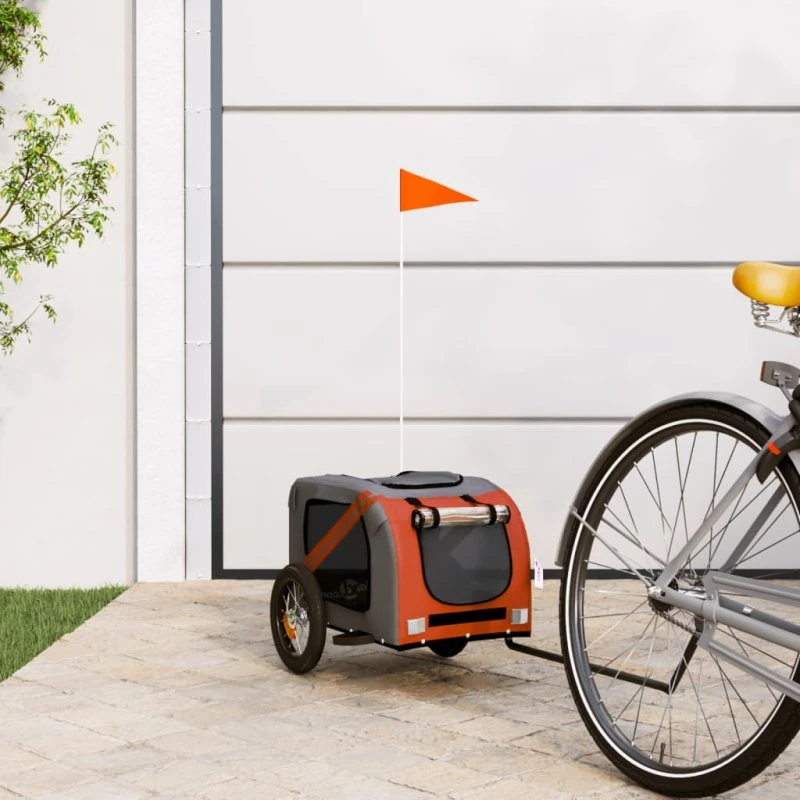 vidaXL cykeltrailer til kæledyr i oxfordstof og jern, orange/grå