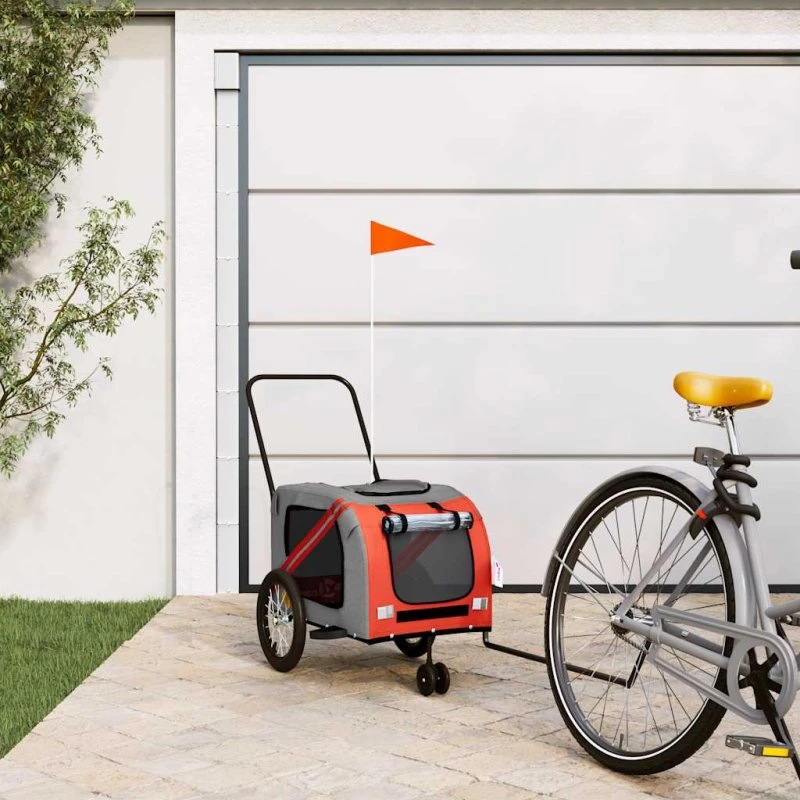 vidaXL cykeltrailer til kæledyr i oxfordstof, orange/grå