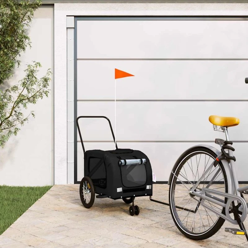 vidaXL cykeltrailer til kæledyr i oxfordstof og jern, sort
