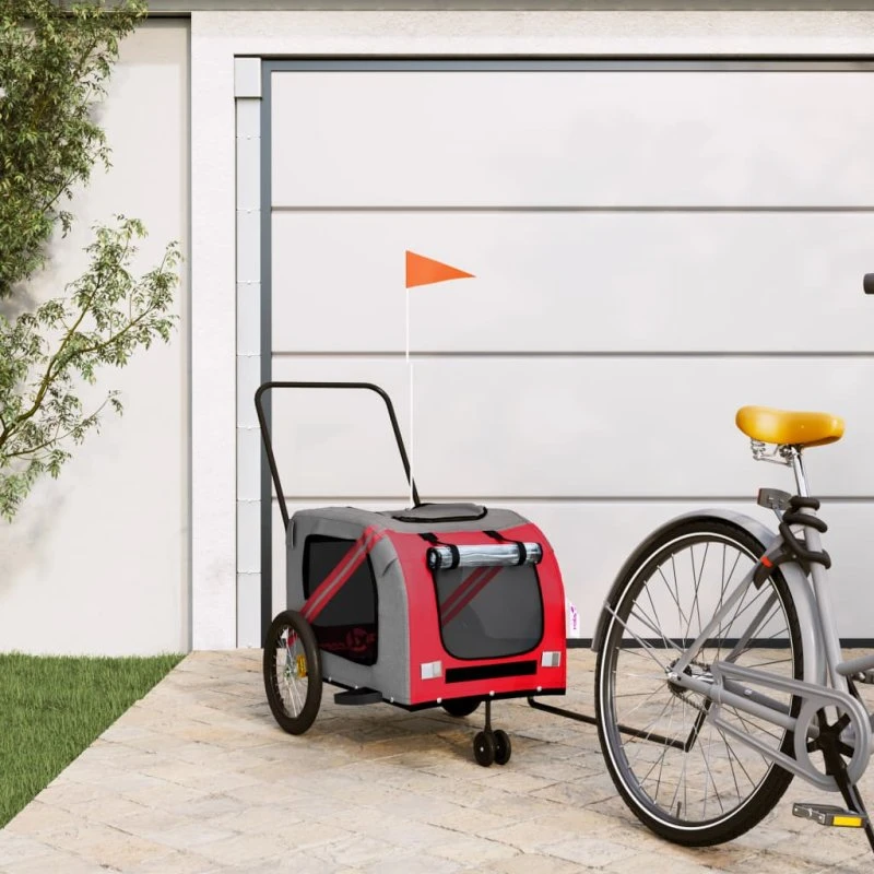vidaXL cykeltrailer til kæledyr i oxfordstof og jern, rød/grå
