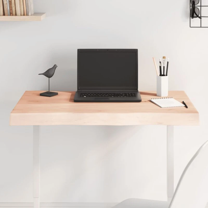 vidaXL bordplade i massivt egetræ 80x60x(2–6) cm naturlig kant ubehandlet