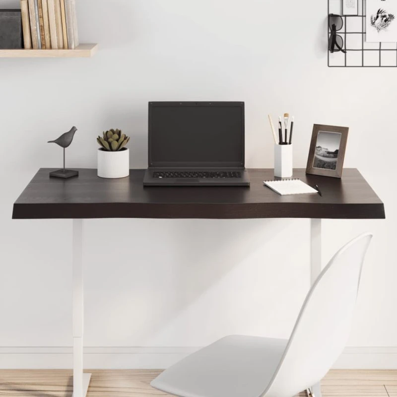 vidaXL bordplade naturlig kant i egetræ 100x60x(2–4) cm mørkebrun