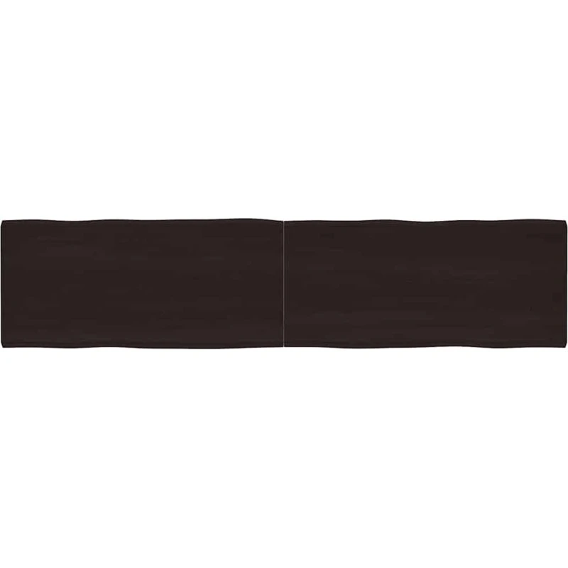 vidaXL Bordplade 220x50x(2-4) cm massivt egetræ mørkebrun naturlig kant