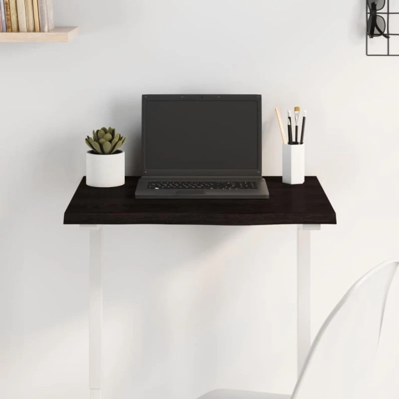 vidaXL bordplade i massivt egetræ 60x40x2 cm mørkebrun