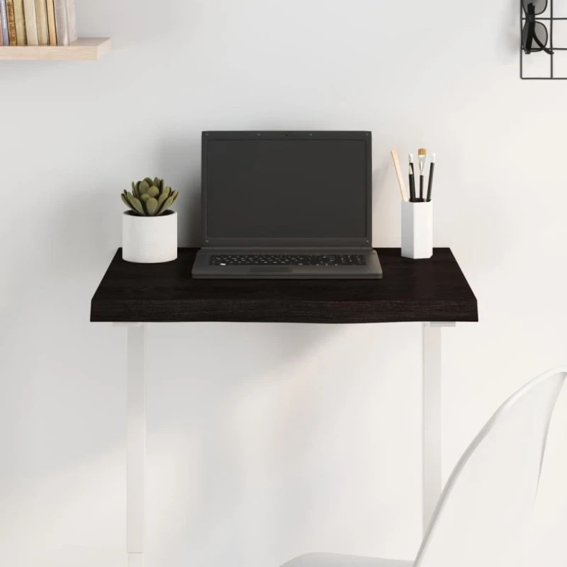 vidaXL bordplade i massivt egetræ 60x40x(2-4) cm mørkebrun