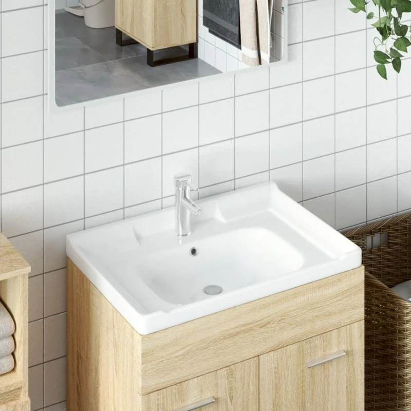 vidaXL keramisk badeværelsesvask 71x48x23 cm rektangulær hvid
