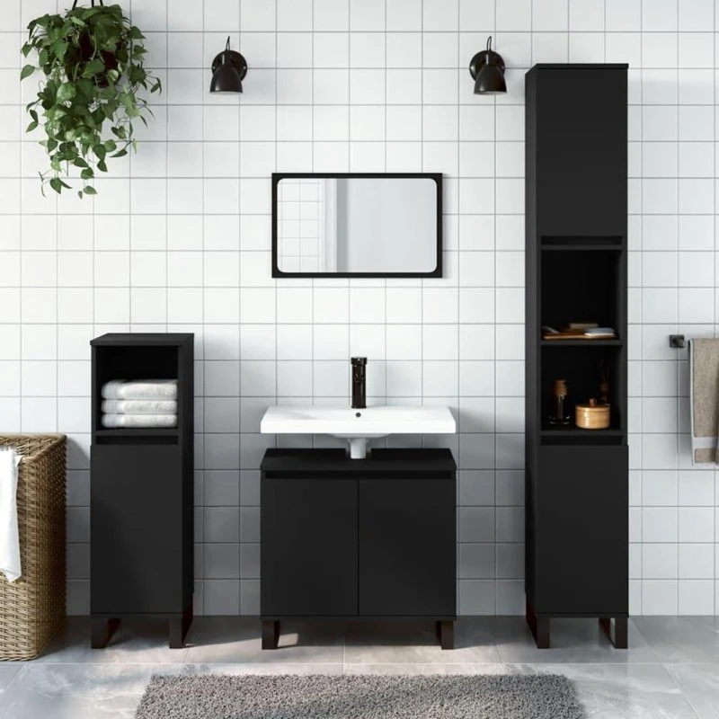 Badeværelsesskab 58x33x60 cm – sort, konstrueret træ