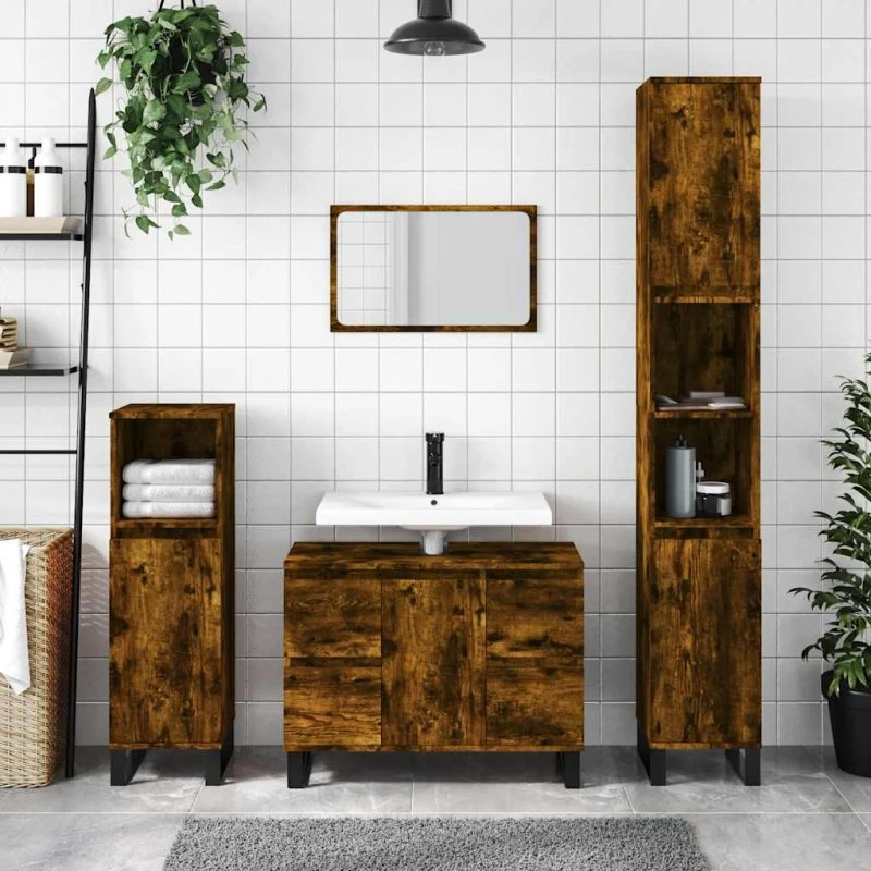 vidaXL badeværelsesskab 80x33x60 cm i røget egetræ