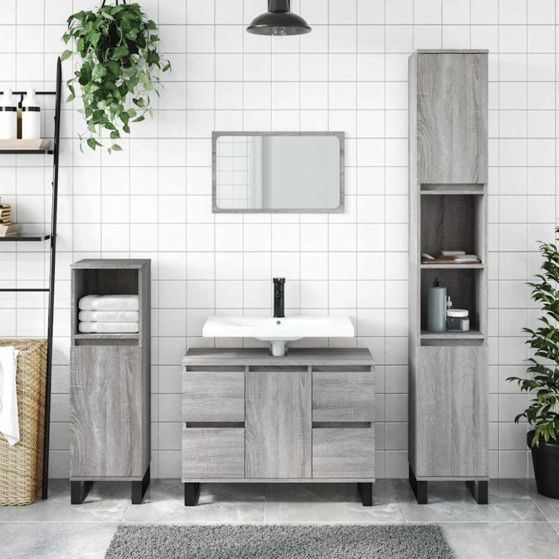vidaXL badeværelsesskab 80x33x60 cm grå Sonoma-eg