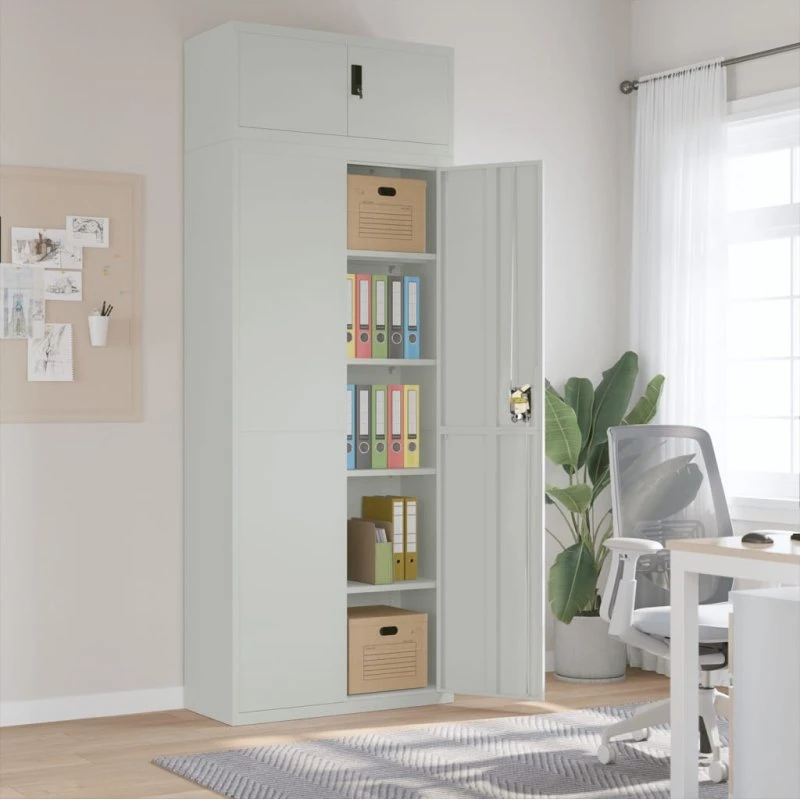 vidaXL arkivskab 90x40x240 cm pulverlakeret stål, lysegrå