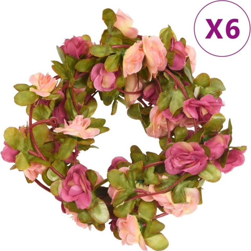 vidaXL blomsterguirlander 6 stk. 250 cm – rosenrød