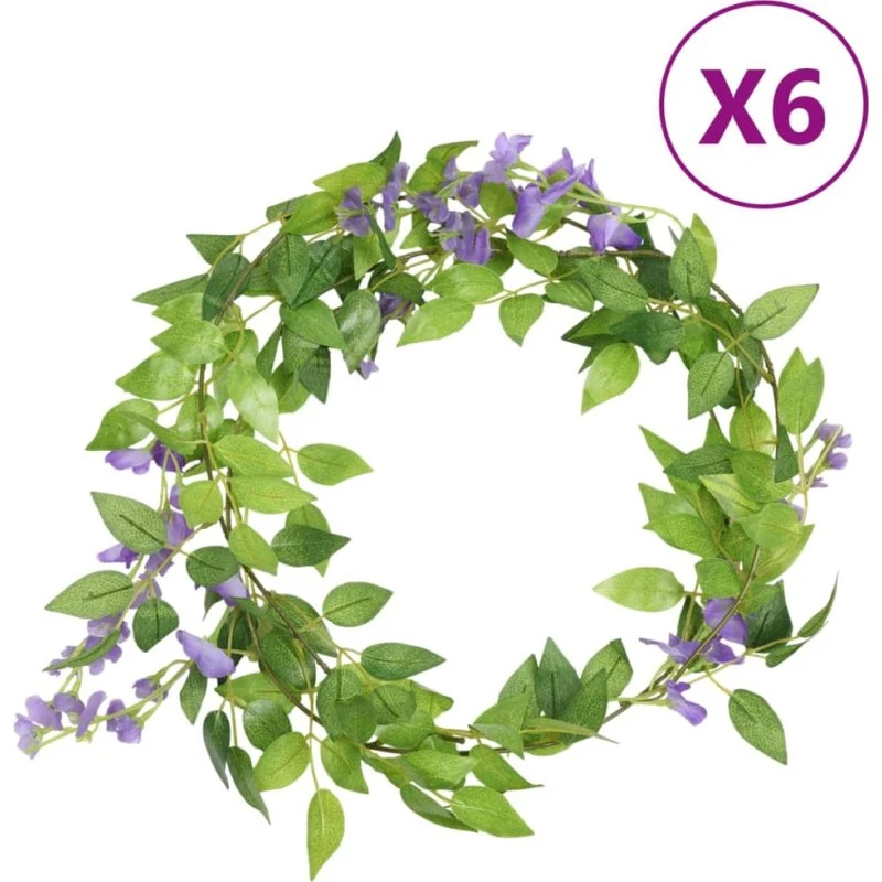 vidaXL blomsterguirlander 6 stk. 200 cm - lilla