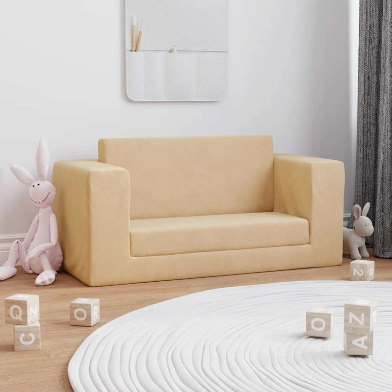 vidaXL 2-personers børnesofa i blødt plys, creme
