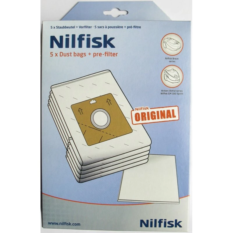 Nilfisk støvposer 5 stk + forfilter – til Bravo/Action/Sprint
