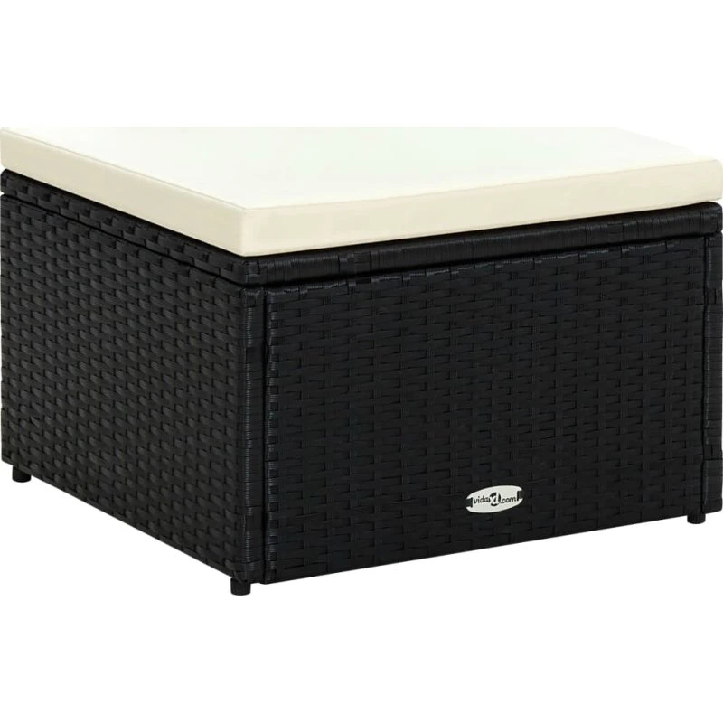 vidaXL fodskammel ottoman polyrattan 53x53x30 cm sort