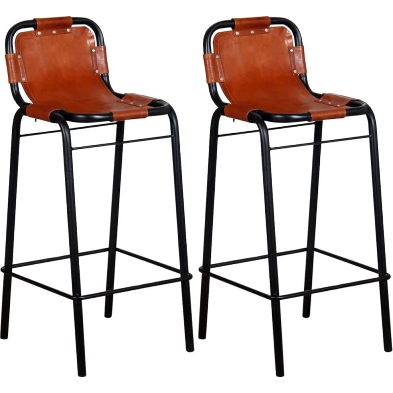 vidaXL Barstole 2 stk. Ægte læder, Brun/Sort