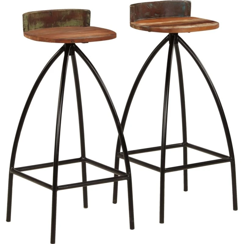 vidaXL barstole 2 stk. i massivt genbrugstræ med stålstel