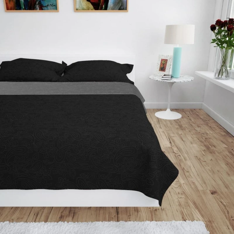 vidaXL dobbeltsidet quiltet sengetæppe 230x260 cm grå/sort