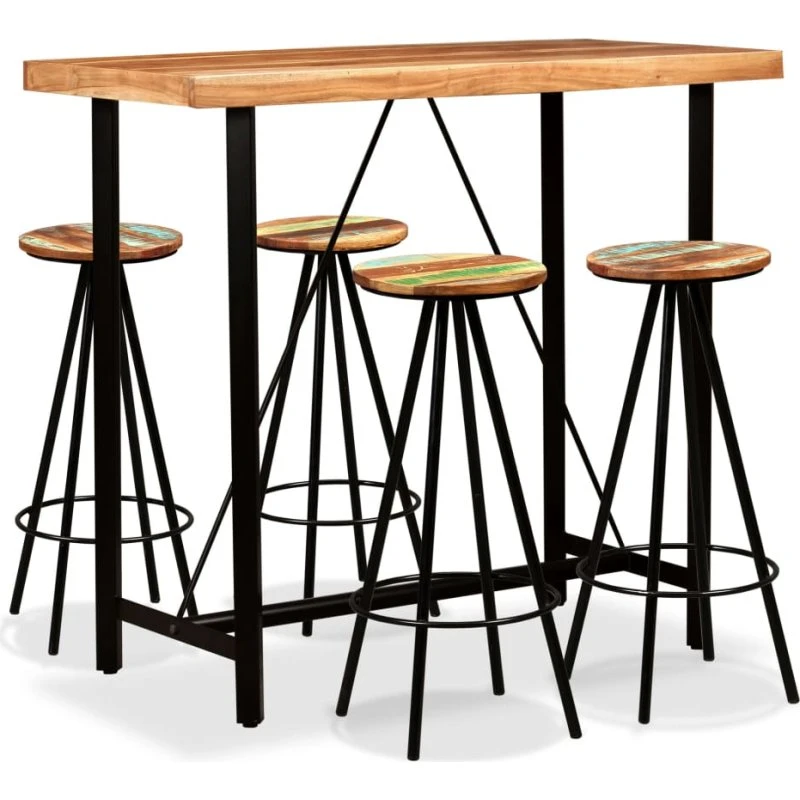 vidaXL barsæt i 5 dele, massivt akacietræ & genbrugstræ