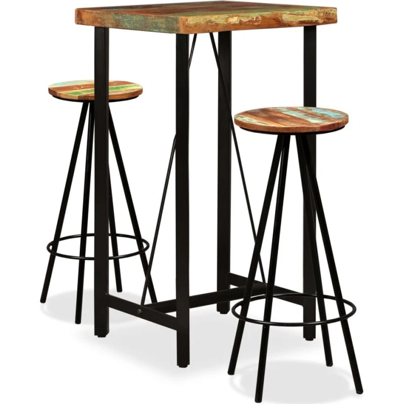 vidaXL barsæt 3 dele i massivt genbrugstræ