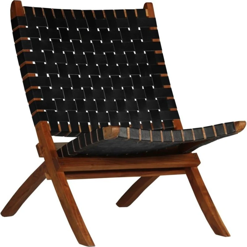 Uden mærke: Foldbar stol i ægte læder, sort 59×72×79 cm