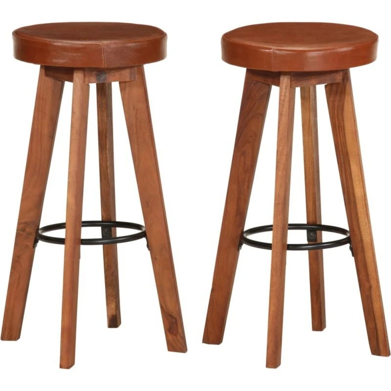 vidaXL barstole 2 stk. i ægte læder & akacietræ