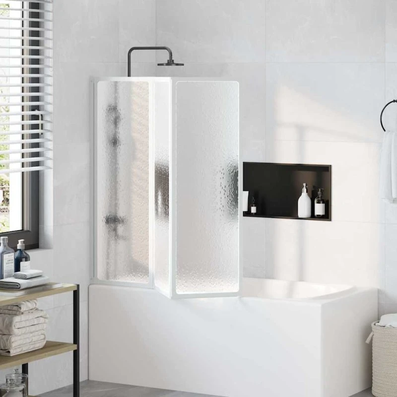 Universal brusevæg 141 x 132 cm – 3 sammenfoldelige paneler, hvid