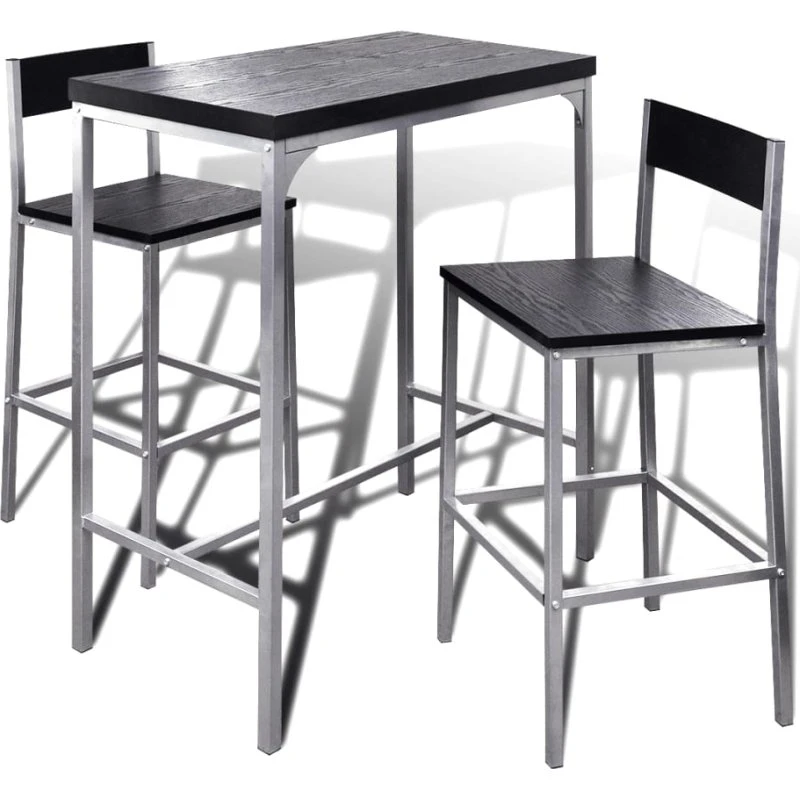 vidaXL barbord sæt i sort MDF med metalstel