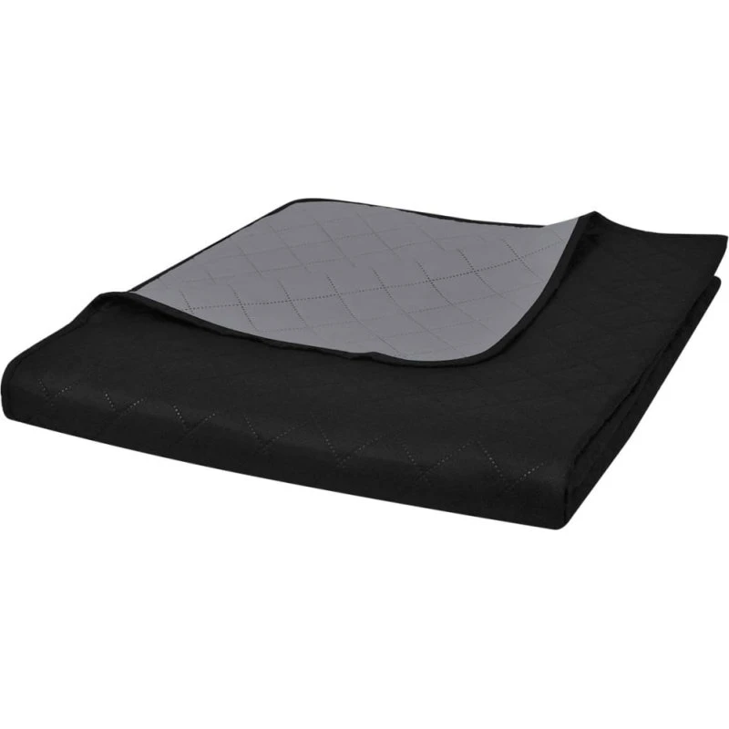 vidaXL dobbeltsidet quiltet sengetæppe 170x210 cm - sort/grå