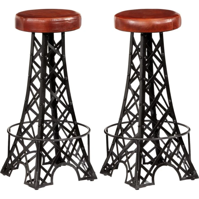 vidaXL barstole 2 stk. ægte læder, Eiffeltårnsstel