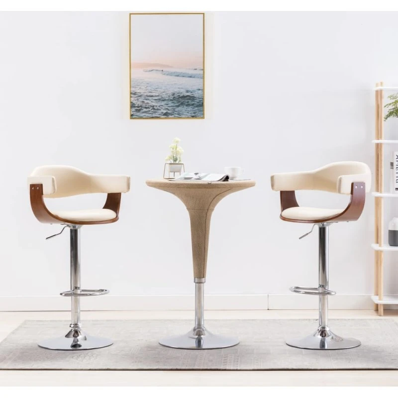 vidaXL barstole 2 stk. bøjede træstel med creme kunstlæder