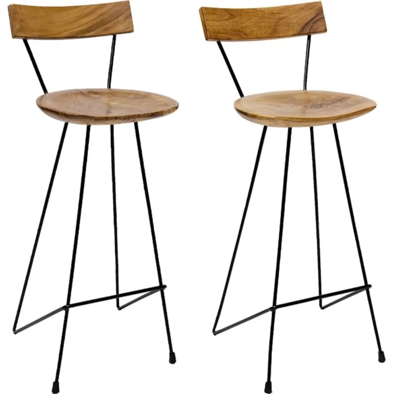 vidaXL barstole 2 stk. i massivt teaktræ med jernben
