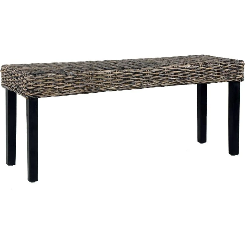 vidaXL bænk 110 cm naturlig kubu-rattan, sort mangotræ